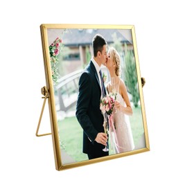 Glass Picture Frame 15 x 20 cm, Retro Golden Picture Frame, Standing Glass Metal Picture Frame, Metal Photo Frame, for Plant Sample, Artwork, Certificate, Family Pictures