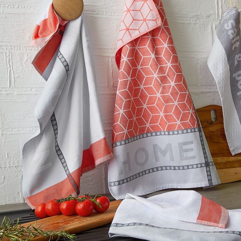 Dyckhoff Tea Towel Set of 3 'Home&Kitchen' Coral 50 x