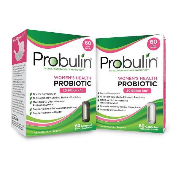 Probulin Women’s Health Probiotic + Prebiotic for Vaginal, Gut & Immune Health - 20 Billion CFU - 12 Probiotic Strains, 60 Vegan Capsules (Twin Pack)