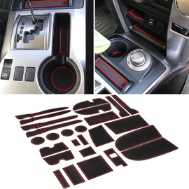 SENSHINE for Toyota 4Runner Accessories 2010-2021 2022 2023 2024 Cup Holder Inserts, Center Console Shift Liner, Door Pocket Slot Mats Non-Slip Anti Dust Pad Custom Interior 26Pcs (2 Row, Red Trim)