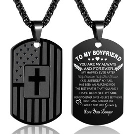 Boyfriend Gifts, To My Boyfriend American Flag Cross Necklace Dog Tag Pendant Chain Birthday Easter Graduation Christmas Valentines Anniversary Christian Religious Gifts for Him Boyfirend Boys Men