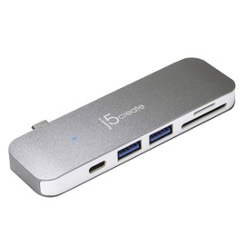 j5create USB-C 6 in 1 Mini Docking Station, Multi Hub, Power Delivery 60W Support, 1 USB-C (Supports PD3.0 & Data Transmission), 2 x USB3.0, MicroSD SD Card Reader, Ultra Slim Design, Aluminum Housing, Aluminum Housing, Compatible with Windows / Chrome O