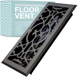 Home Intuition Victorian Scroll 2x10 Inch Decorative Floor Register Vent with Mesh Cover Trap, Dark Grey