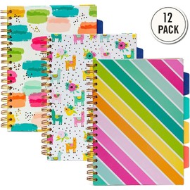 Pukka Pad, Carpe Diem 5-Subject Double Spiral Bound Notebook 12-Pack with Repositionable Dividers - 200 Pages of 80GSM Paper with Perforated Edges – Color Wash, B5 10 X 7in