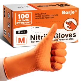 Borje Heavy-Duty 8 Mil Nitrile Disposable Gloves, Gloves Disposable Latex Free, Powder-Free, Diamond Texture, Mechanic, Orange, Large, 100 Count