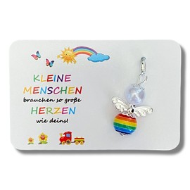 KLEINE MENSCHEN brauchen.. Schutzengel Schlüsselanhänger Geschenk Abschied Kindergarten Kita Tagesmutter Karte Perlenengel Regenbogen