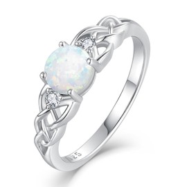 STARCHENIE Celtic Knot Ring for Women 925 Sterling Silver Created Opal Promise Ring Size 10