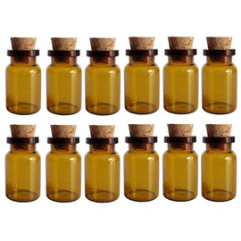 12PCS 5ML/0.2OZ Cork Stoppers Amber Glass Bottles Pots Message Glass Vials Cork DIY Decoration Wedding Party Favors Jars Container For Store Oils Pills Spices Jewellery Arts Crafts (Amber)