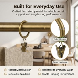 Curtain Rings with Clips 28mm Strong Metal Curtain Hanging Rings with Clips for Curtain Hanging Bronze Colour Curtains Rings and Clips 28mm Pack of 50.