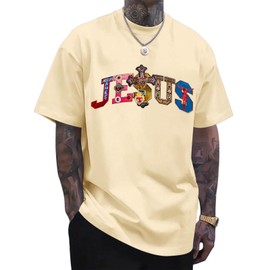 Cayxatiu Christian Shirts for Men Jesus Faith Cross Shirt God Religious Tshirts Inspirational Oversized Graphic Y2k Tees Tops(Apricot,M)