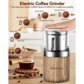 COOL KNIGHT Kaffeemühle Elektrisch, Kaffeemühle mit Kaffeedosierlöffel und 1 Edelstahlbehälter. 100 g Kapazität Gewürzmühle, Grinder für Gewürze, Kaffeebohnen, Nüsse.