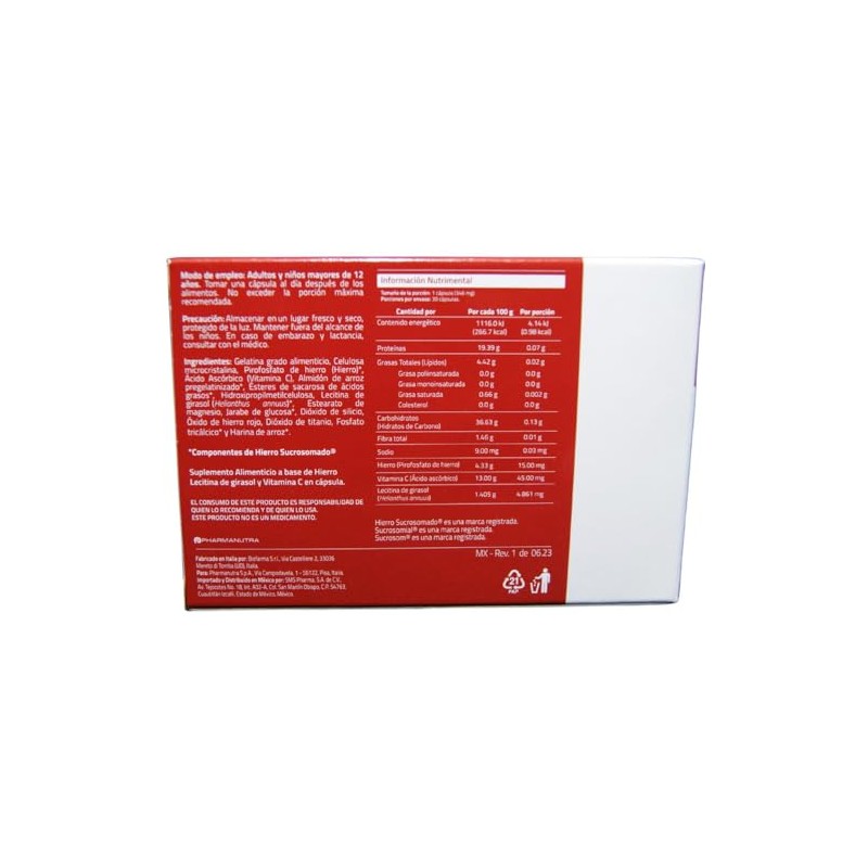 F15 Hierro Sucrosomial Vitamina Suplemento Alimenticio Alta Absorción Cápsulas
