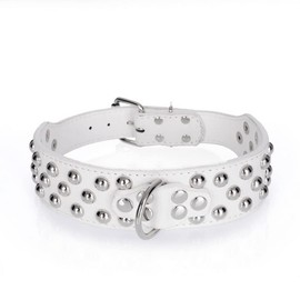 Pimaodog Collares para Perros, Collar para Perro con Tachuelas, Collar de Cuero de 2 Pulgadas para Perros Medianos y Grandes, Pit Bull Mastín, Bully Boxer (XL: 21-24 Pulgadas, Blanco-2)