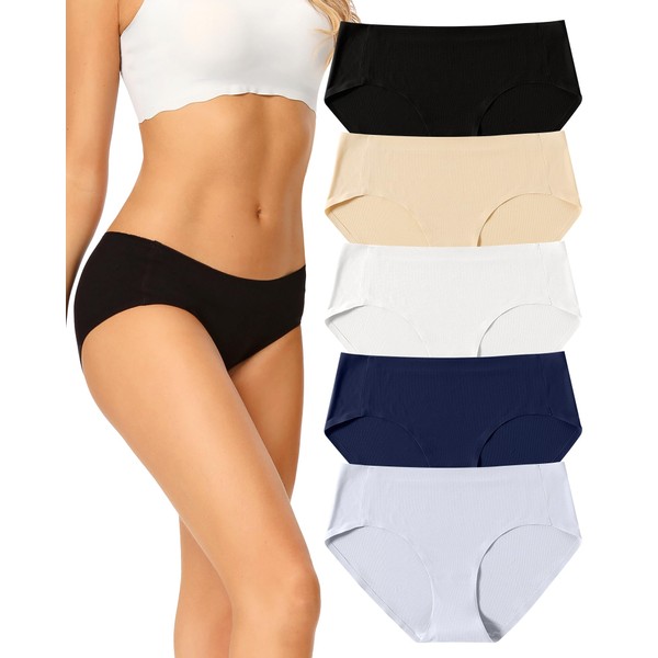 Voenxe Seamless Knickers for Women,No Vpl Ladies Underwear Hipster,Breathable Womens