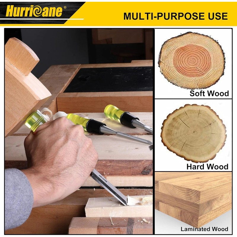 HURRICANE Premium Chisel Set For Woodworking Drop Forged Steel Grip