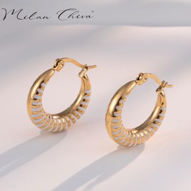 Milan Chiva Gold Hoop Earrings for Women 14k Gold Plated Huggie Earrings Enamel Chunky Statement Jewelry Gifts MCE-1012WT