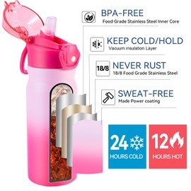 SUPPRUI Insulated Water Bottles,550ml Stainless Steel Water Bottle with Straw,Metal Water Bottle Insulated,Double Walled Water Bottle Flask Leakproof Keep Drinks Hot Cold (Light Pink)
