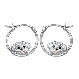 Sterling Silver Maltese Hoop Earrings for Women Maltese Dog Accessories, Gift for Dog Lovers