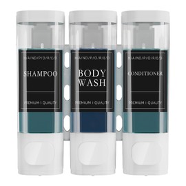 Shampoo and Conditioner Dispenser, Shower Dispenser 3 Chamber No Drill Shampoo Dispenser for Shower Wall Mounted Shampoo Conditioner Body Wash Dispenser for Bathroom,Large Capacity White