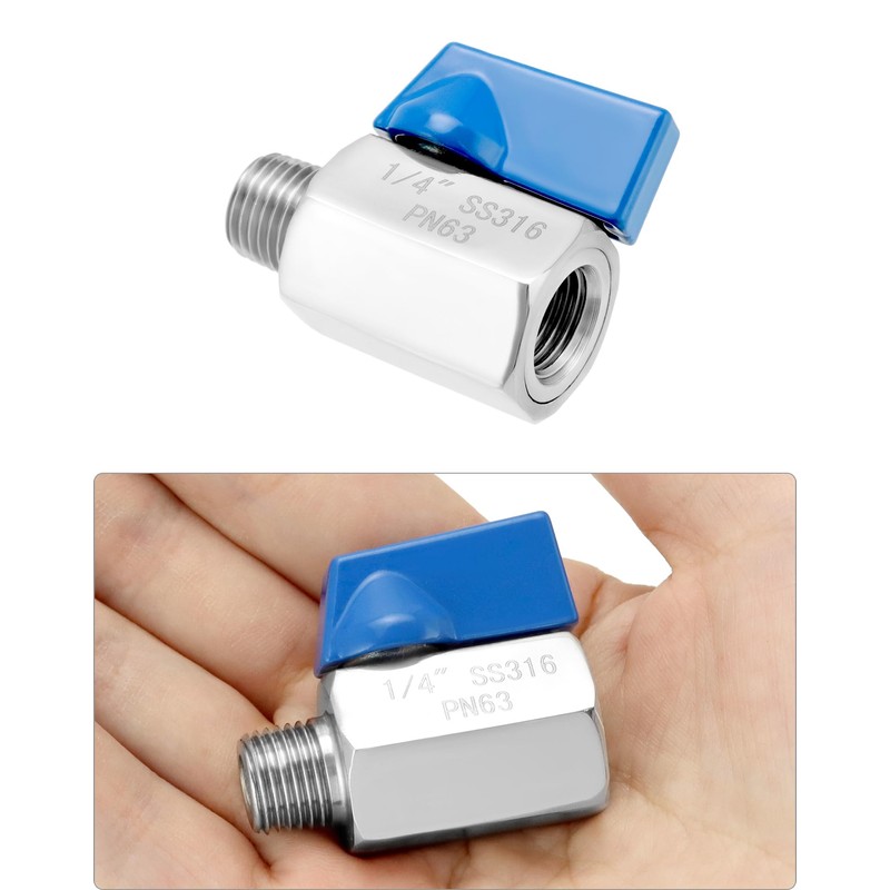 QWORK 1/4" Mini Ball Valve 316 Stainless Steel, Female x