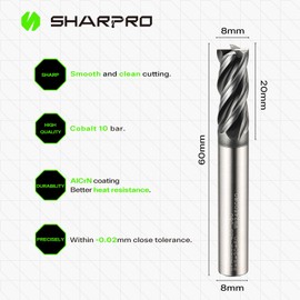 SHARPRO Upcut Spiral Burr 8mm Shank 8mm Cutting Diameter Solid Carbide CNC End Mill Cutter Ideal for Milling Alloy Steels, Hardened Steel, Metal and More