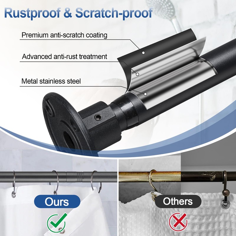 Heavy Duty Shower Curtain Rod - 28 to 48" Fixed