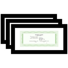 JCJMY 5x10 Business License Frame Set of 3 Black for 3.5x8 Standard Business License with Mat or 5x10 Picture without Mat, 5 x 10 Frame with Shatter Resistant Plexiglass for Wall Hanging or Tabletop