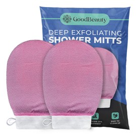 GoodBeauty 2 Pack Shower Exfoliating Gloves Bath Massage Scrubbing, Shower Exfoliating Mitt for Men Women Shower Body Scrub, Unclog Deep Pore Gentle Viscose Fiber (Pink)