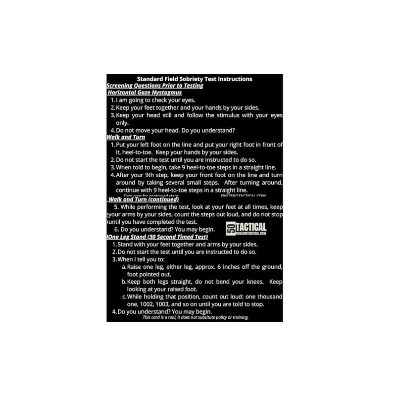 Generic Engraved Metal SFST Card Standardized Field Sobriety Test Instruction