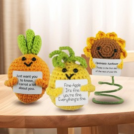 EzKnotify Funny Positive Crochet Potato Emotional Support Gag Gifts with Positive Card, Knitted Cute Dolls for Friends, Parties, Birthdays, Christmas(Radish Sunflower Pineappl)