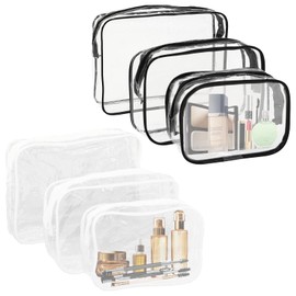 Xorim 6 Pieces of Clear Makeup Bag, Clear Travel Bags for Toiletries, Three Sizes to Choose From, Large Capacity Design,Travel Essentials (Black and White)