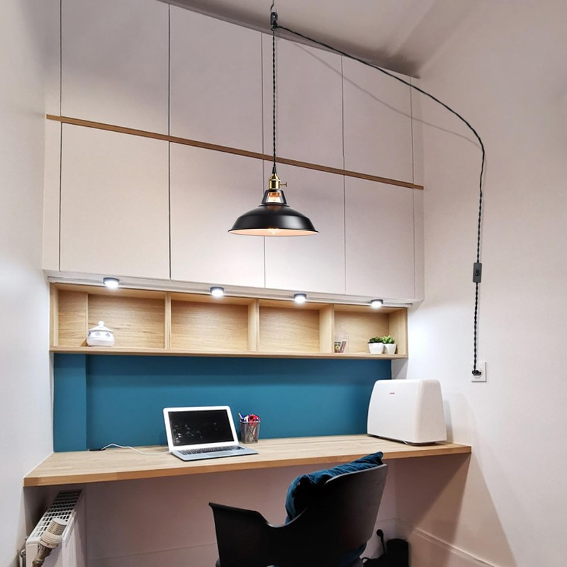 YUBOLE Industrial Hanging Lights with Plug in Cord, Black Barn