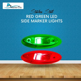MARINE CITY - Luces Laterales de navegación LED de Acero Inoxidable de Grado 304, Color Rojo y Verde (7-3/4 x 2-1/4 Pulgadas) para Infantes de Marina - Barcos - Barcos - Yates (Paquete de 2)