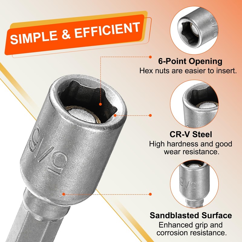 sourcing map 10pcs Hex Nut Driver Drill Bit 5/16" 6-Point
