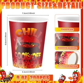 Ziliny 200 Pcs Chili Cook off Party Decorations Disposable Chili Cook off Paper Tasting Cups Food Sample Bowls for Mexican Party Supplies(Classic,9 oz)