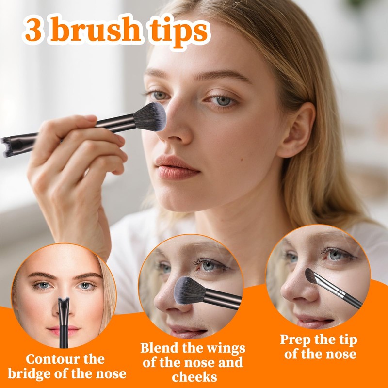 2 Pcs Nose Contour Brushes Set, 1 Pcs 2-In-1 U-Shaped