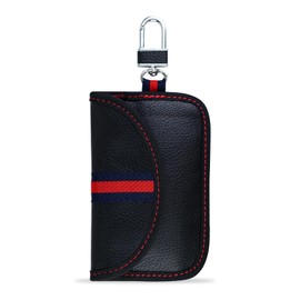 AdiStylinno Car Key Case, PU Leather Anti-Theft Key Pouch for Car Keys Rotatable Hook Signal Blocking RFID Key Fob Protector (Black)
