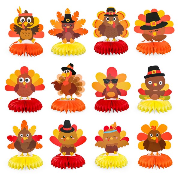 FYSUIMU 12 Pcs Fall Thanksgiving Honeycomb Centerpieces Funny Turkey Honeycomb