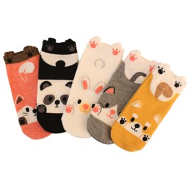Kotosan Shop Women's Socks, Cute, Short Socks, Animal, Spring, Summer, 8.7 - 9.6 inches (22.0 - 24.5 cm), Light Beige, Light Brown, Pink, Light Grey, Black