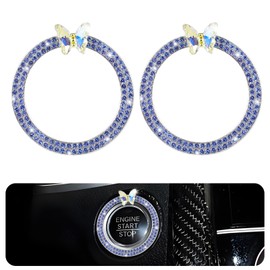 Wuyaoyao 2PCS Bling Car Push Start Button Decoration Ring, Rhinestone Car Engine Start Stop Button Cover, Auto Key Ignition & Knob Bling Ring, Sparkling Push to Start Button Sticker (Light Blue)