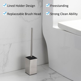BGL Toilet Brush Nickel, Stainless Steel, Square Toilet Brush, Freestanding
