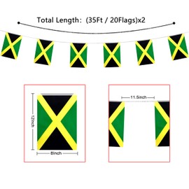 LoveVC 2 Packs 8×12 Inch Jamaica Flag Banner String Jamaican Flags Small Mini Hanging Bunting Banner Decorations,70 Feet 40 Flags
