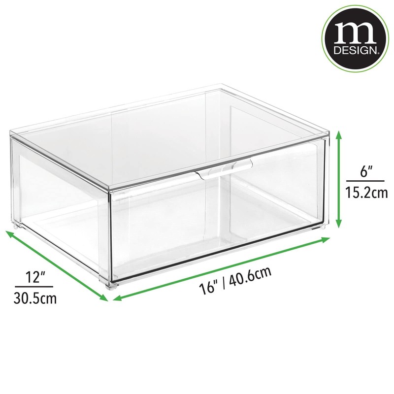 mDesign Plastic Stackable Closet Storage Organizer Bin Containers with Front