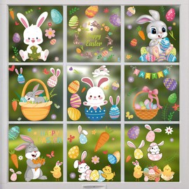 Easter Decorations Window Stickers, 9 Sheets 130 Pcs Easter Decorations Easter Window Clings Easter Bunny Stickers PVC Static Stickers, Perfect Easter Gifts for Kids & Adults for Home Shop Window