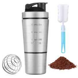 ACWOO 700ml Protein Shaker Bottle with 200ml Storage Cup, Stainless Steel Protein Shaker Cup with Mixball, Gym Shaker Bottle, Protein Shaker, BPA Free Leak Proof Shaker Bottle for Protein Shakes