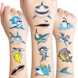 MeoIsDaBest 60 Tatuajes Temporales Precortados De Tiburón, Adhesivos De Animales Marinos, Peces, Bajo El Mar, Decoración Para Fiestas De Cumpleaños, R