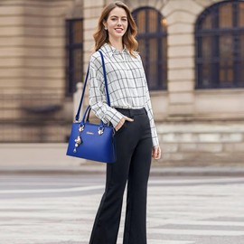 DORRISO Women Handbags Elegant Ladies Top Handle Bag Large Tote Bag Top Handle Satchel Shoulder Bag PU Leather Fashion Hanging Bells Ornaments Handbags Blue