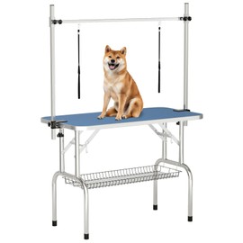 ynhunreth 46'' Dog Grooming Table for Large Dogs, Foldable Professional Grooming Table for Dogs at Home with Double Loops/Mesh Tray/Adjustable Arm, Capacity up to 330lbs, Blue