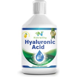 Nutrality Liquid Hyaluronic Acid Dietary Supplement, 100 mg, Low Molecular Natural Cell Hydrating Formula with Vitamin C for Advanced Joint Support, Vegan Friendly