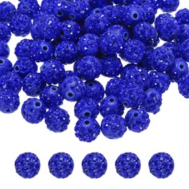 QUARKZMAN 50pcs 10mm Rhinestone Beads for Jewellery Making Bling Disco Pearl Glitter Diamond Clay Beads for Necklace Bracelet Christmas Dark Blue